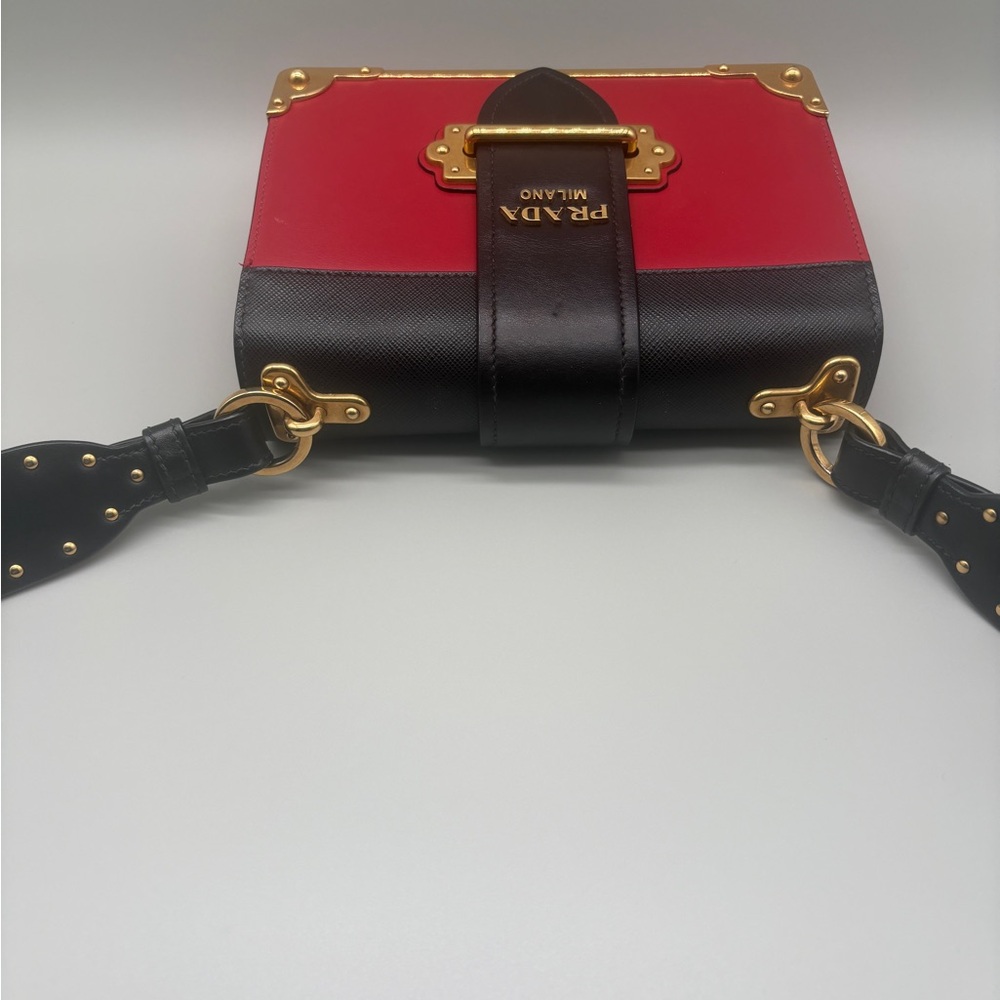 Prada Cahier Crossbody Bag Red Black Bi-Color Leather Gold Hardware